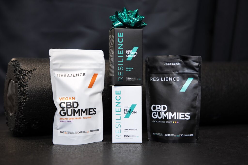 CBD cream and gummies packaging with branding