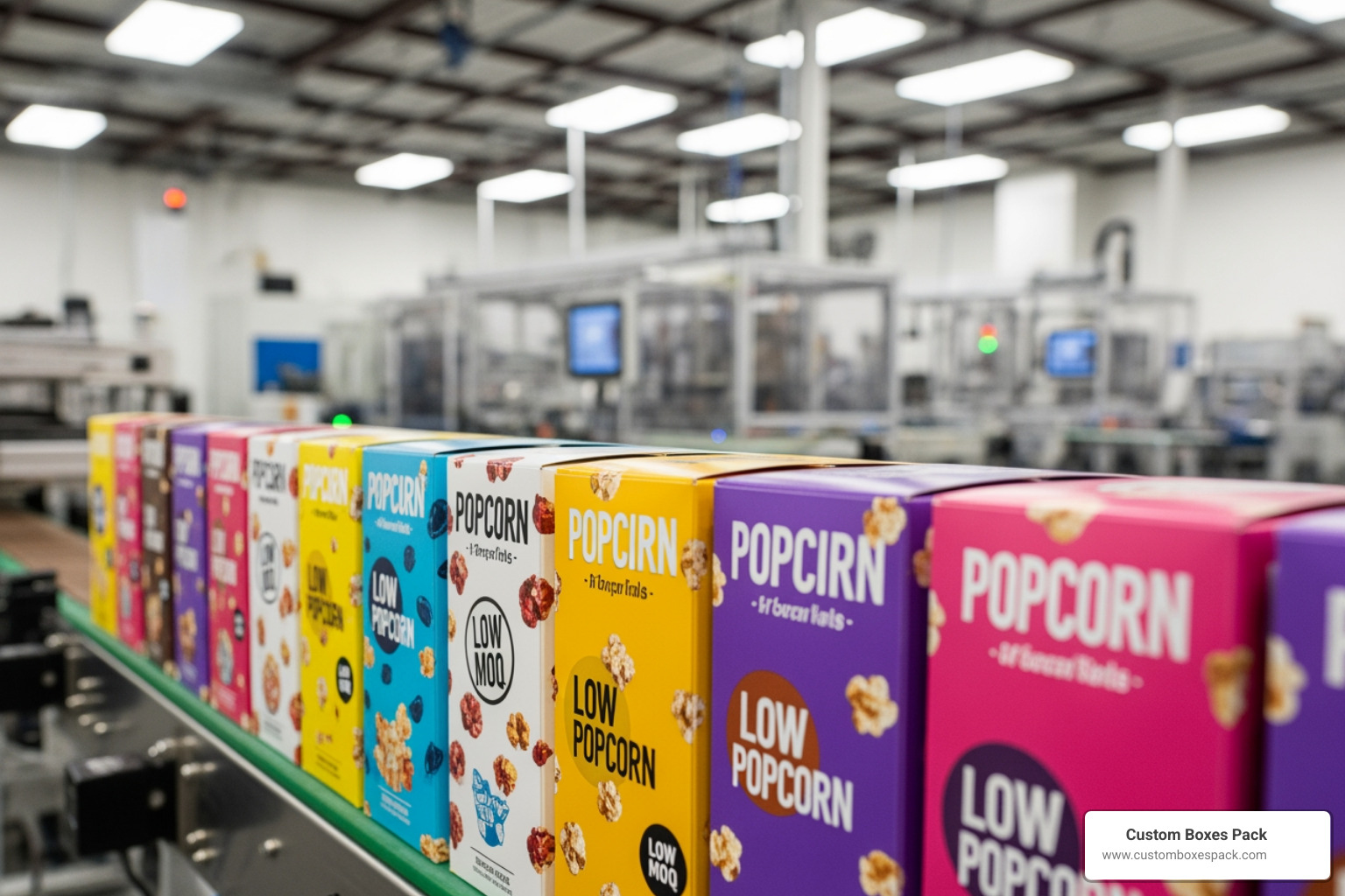 custom printed popcorn boxes vibrant branding low MOQ